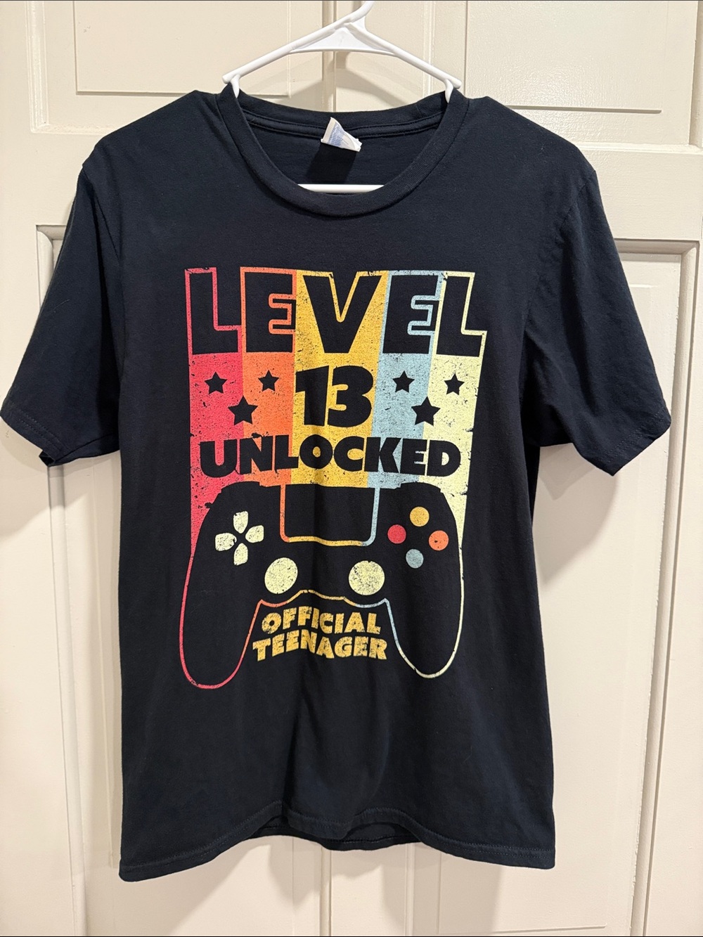 Black 'Level 13 Unlocked' Gaming " Official Teenager T-Shirt Size Small